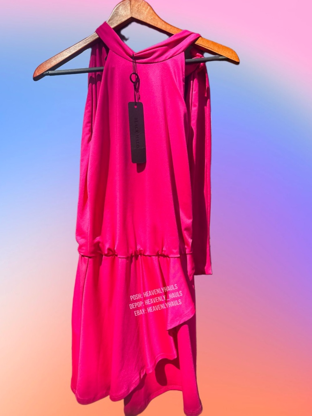 Black Halo Trendy Hot Pink Summer Tie Neck Ruffle Mini Vacation Dress Size 2 NWT